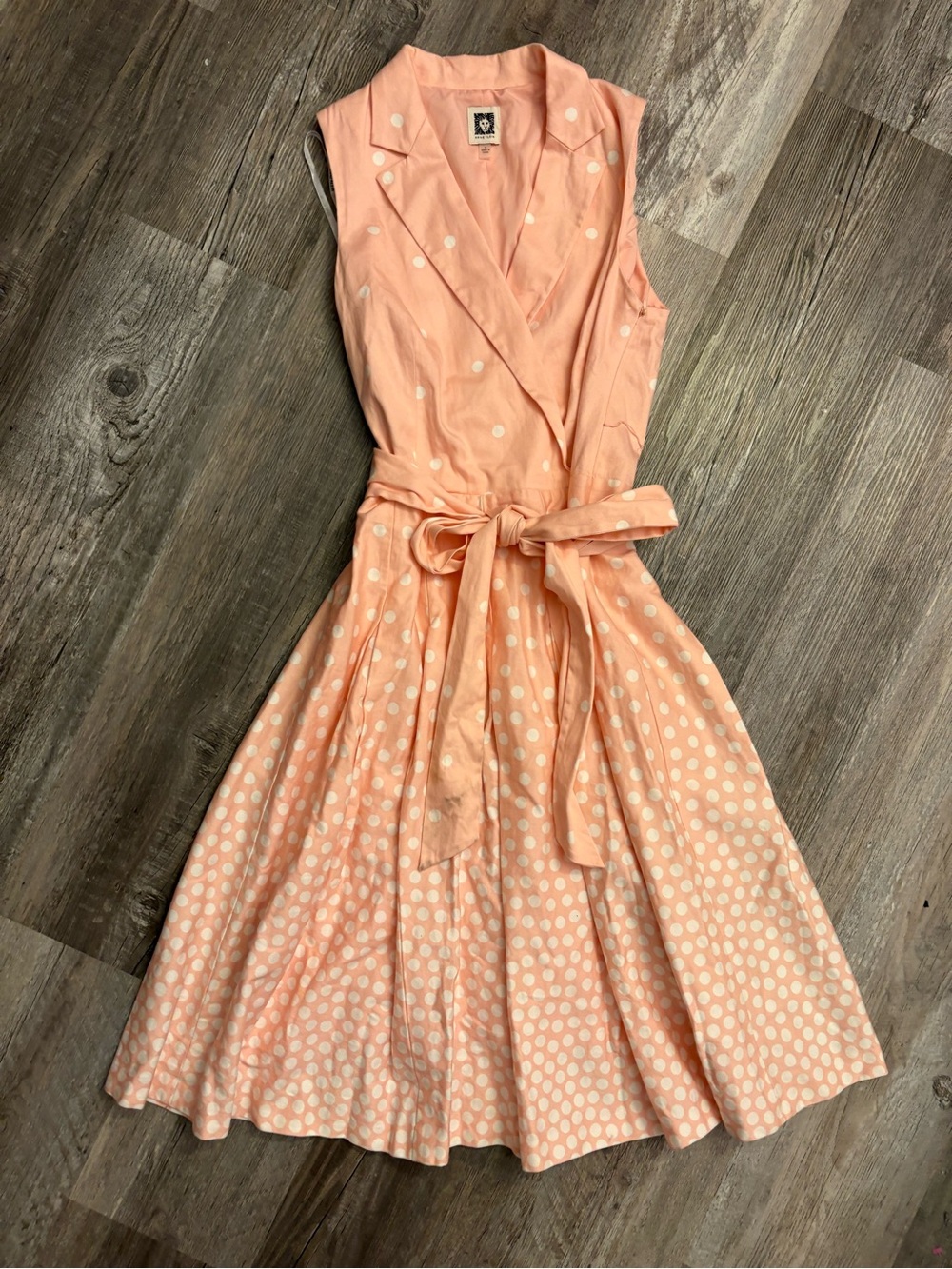 Anne Klein Peach Polka Dot Sleeveless Wrap Midi Dress